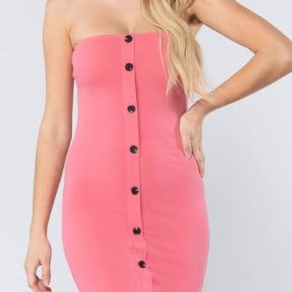 Women’s Pink Tube Off Shoulder Button Summer - Picture 2 of 3